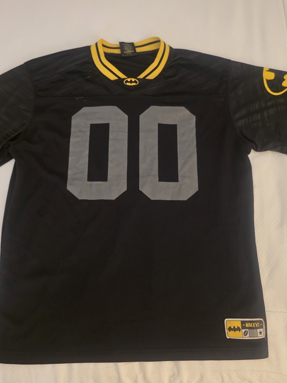 DC Comics Batman Black Jersey Tee with Gray '00' and Yellow Accents